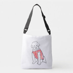 Schattige met de hand getekende pluizige witte hon crossbody tas