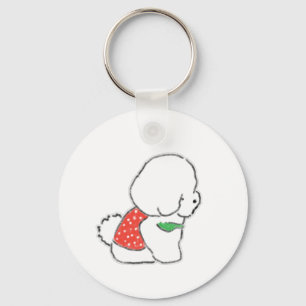 Schattige met de hand getekende pluizige witte pup sleutelhanger