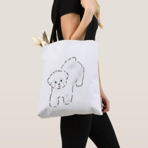 Schattige met de hand getekende pluizige witte pup tote bag