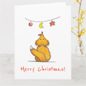 Schattige met de hand getekende vos / Prettig kers Kaart (Gele Bloem)