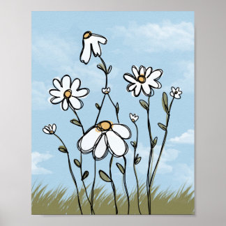 Schattige met de hand getekende witte madeliefjes poster