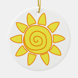 Schattige met de hand getekende zon Kindertekening Keramisch Ornament