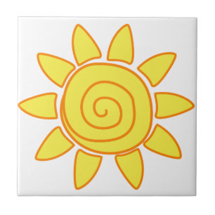 Schattige met de hand getekende zon Kindertekening Tegeltje
