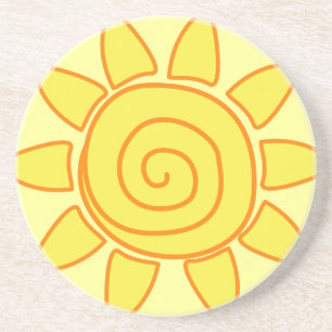 Schattige met de hand getekende zon Kindertekening Zandsteen Onderzetter
