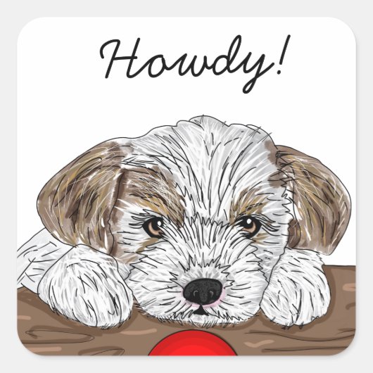 Schattige met een handje getrokken puppy Dog Howdy Vierkante Sticker (Voorkant)