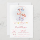 Schattige met ooievaar bezaaid Baby shower Kaart (Voorkant)