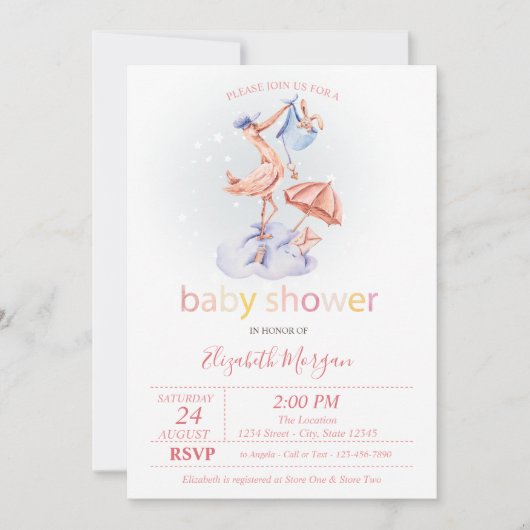 Schattige met ooievaar bezaaid Baby shower Kaart (Voorkant)