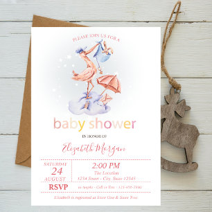 Schattige met ooievaar bezaaid Baby shower Kaart