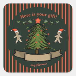 Schattige! met ruimte om jouw naam kerstcadeau te  vierkante sticker
