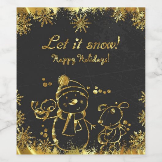 Schattige Metallic Goud en Zwart- Vrolijk Kerstfee Wijn Etiket (Enkel label)