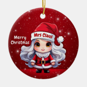 Schattige mevrouw kerstman karakter bes rood besne keramisch ornament