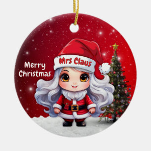 Schattige mevrouw kerstman karakter bes rood besne keramisch ornament