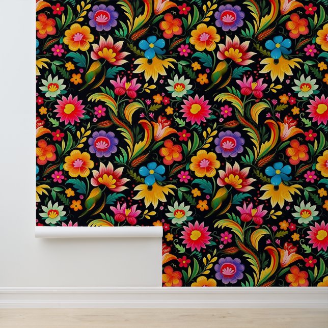 Schattige Mexicaans bloempatroon Behang (Applicatie)