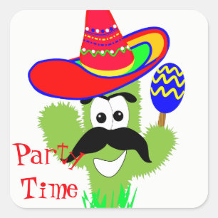 Schattige Mexicaans Sombrero Cactus Fun Party Tijd Vierkante Sticker