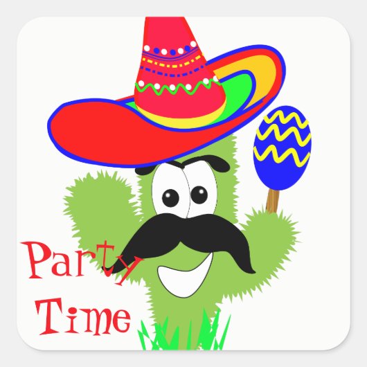 Schattige Mexicaans Sombrero Cactus Fun Party Tijd Vierkante Sticker (Voorkant)