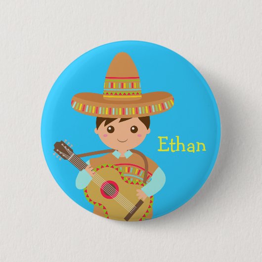 Schattige Mexicaanse jongen met hoed en gitaar fee Ronde Button 5,7 Cm (Voorkant)