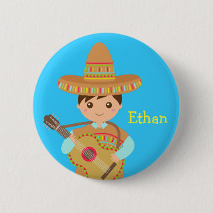 Schattige Mexicaanse jongen met hoed en gitaar fee Ronde Button 5,7 Cm