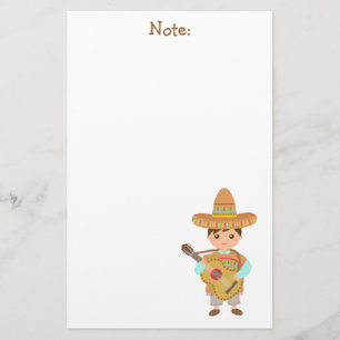 Schattige Mexicaanse jongen met hoed en gitaar op  Briefpapier
