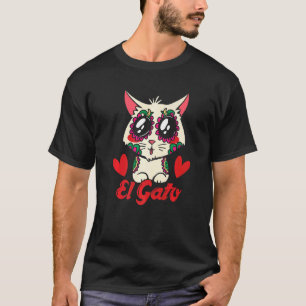 Schattige Mexicaanse Kat El Gato Bloemen Harten De T-shirt