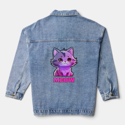 Schattige Miauw Denim Jas Denim Jacket (Achterkant)