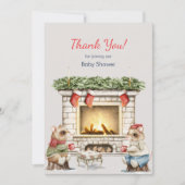 Schattige Mice Cozy Winter Tea Party Baby shower Bedankkaart (Voorkant)