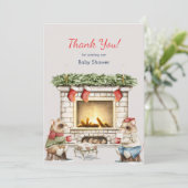 Schattige Mice Cozy Winter Tea Party Baby shower Bedankkaart (Staand voorkant)
