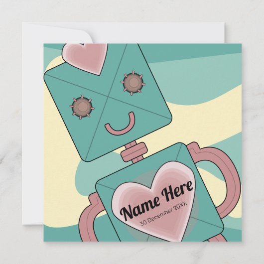 Schattige mid-century modern robot kind verjaardag bedankkaart (Achterkant)