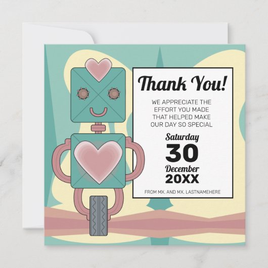 Schattige mid-century modern robot kind verjaardag bedankkaart (Voorkant)