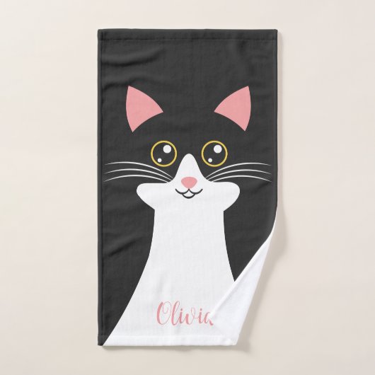 Schattige Mid Century zwart kattenportret Bad Handdoek (Handdoek)