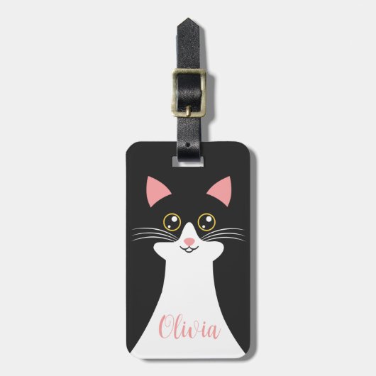 Schattige Mid Century zwart kattenportret Bagagelabel (Voorkant verticaal)