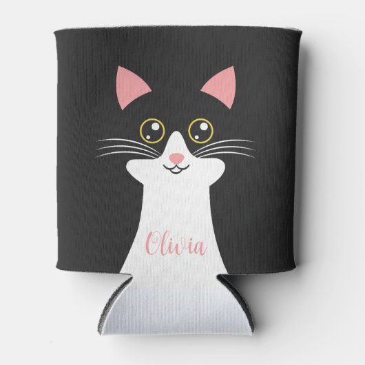 Schattige Mid Century zwart kattenportret Blikjeskoeler (Voorkant)