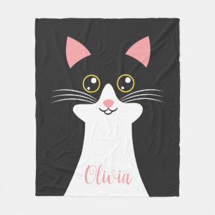 Schattige Mid Century zwart kattenportret Fleece Deken