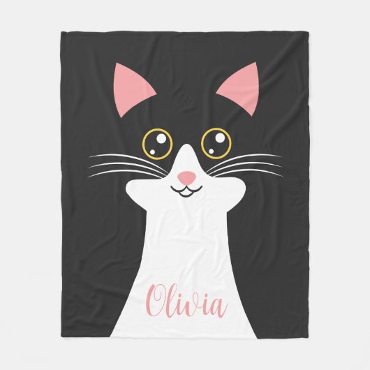 Schattige Mid Century zwart kattenportret Fleece Deken (Voorkant)