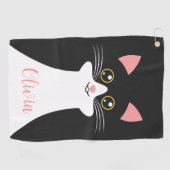Schattige Mid Century zwart kattenportret Golfhanddoek (Horizontaal)