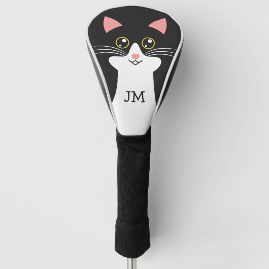 Schattige Mid Century zwart kattenportret Golfheadcover (Voorkant)