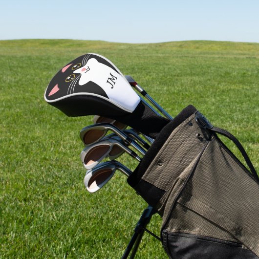 Schattige Mid Century zwart kattenportret Golfheadcover (Insitu)