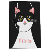 Schattige Mid Century zwart kattenportret Medium Cadeauzakje (Voorkant)