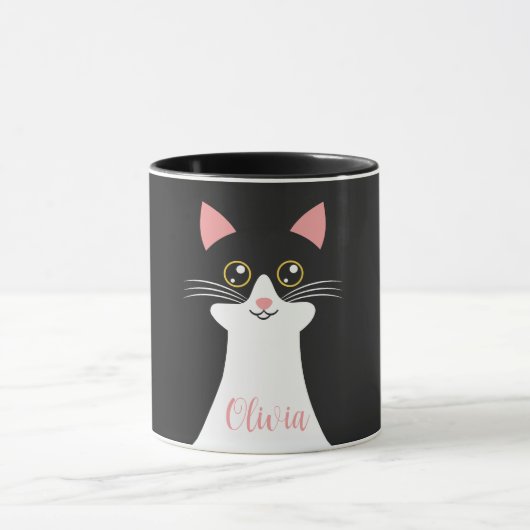 Schattige Mid Century zwart kattenportret Mok (Midden)