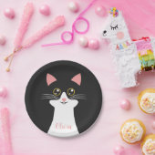 Schattige Mid Century zwart kattenportret Papieren Bordje (Feest)