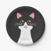 Schattige Mid Century zwart kattenportret Papieren Bordje (Voorkant)