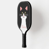 Schattige Mid Century zwart kattenportret Pickleball Paddle (Links)