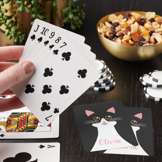 Schattige Mid Century zwart kattenportret Pokerkaarten (Insitu)