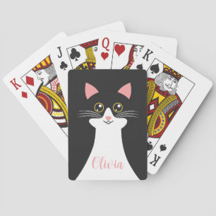 Schattige Mid Century zwart kattenportret Pokerkaarten
