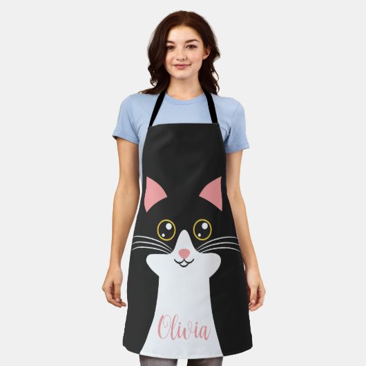 Schattige Mid Century zwart kattenportret Schort (Gedragen)