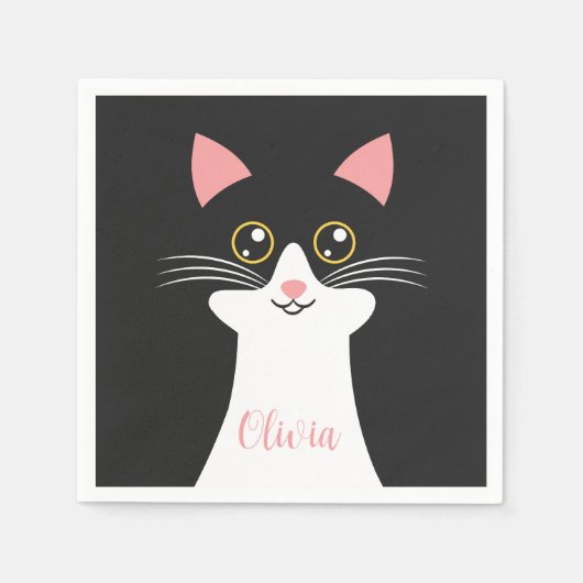 Schattige Mid Century zwart kattenportret Servet (Voorkant)