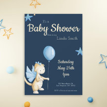 Schattige Middenblauwe Draak Baby Shower