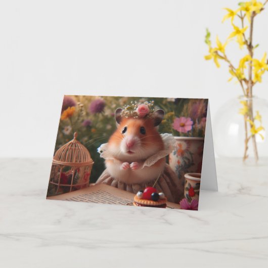 Schattige Midzomer Hamster Actrice Kaart (Gele Bloem)