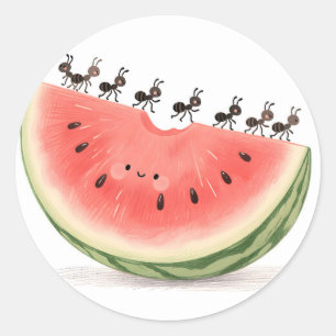Schattige Mieren Watermeloen Schijf Ronde Sticker