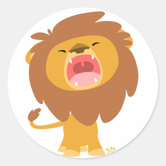 Schattige Mighty Roaring Lion Cartoon rond sticker (Voorkant)