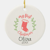 Schattige Mijn Eerste Kerstmis Baby Foto Keramisch Ornament (Achterkant)